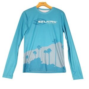 Selkirk Pickleball‎ Long Sleeve Performance Tee Shirt Blue Palm Tree Graphic XS